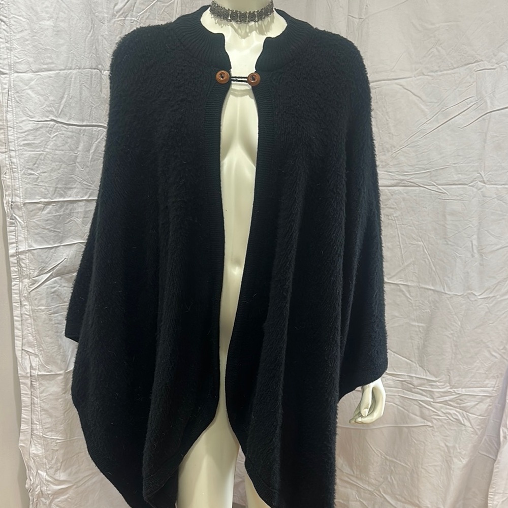 Chic Black Cape with Button Detail